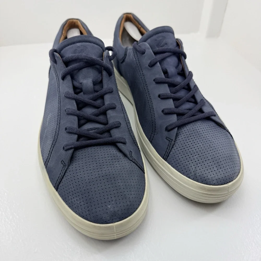 ECCO Soft 7 Street Navy Blue Perforated Leather Sneakers Men's US 12.5 EU 46